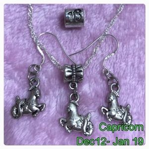925 STERLING SILVER CAPRICORN ZODIAC CHARM BRACELET NECKLACE  EARRINGS SET